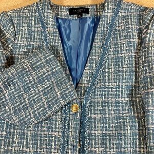 Talbots Blue Tweed Collarless Blazer Gold Buttons Old Money Preppy Petite 6P